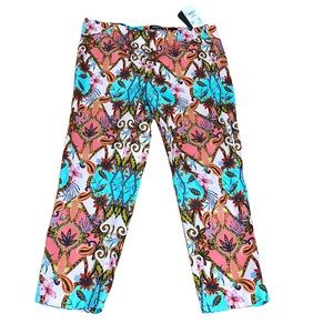 SALE 🌺 ROBELL Multi-Colored Floral Slim Crop Fit Pull On Trouser 14 16 NWT